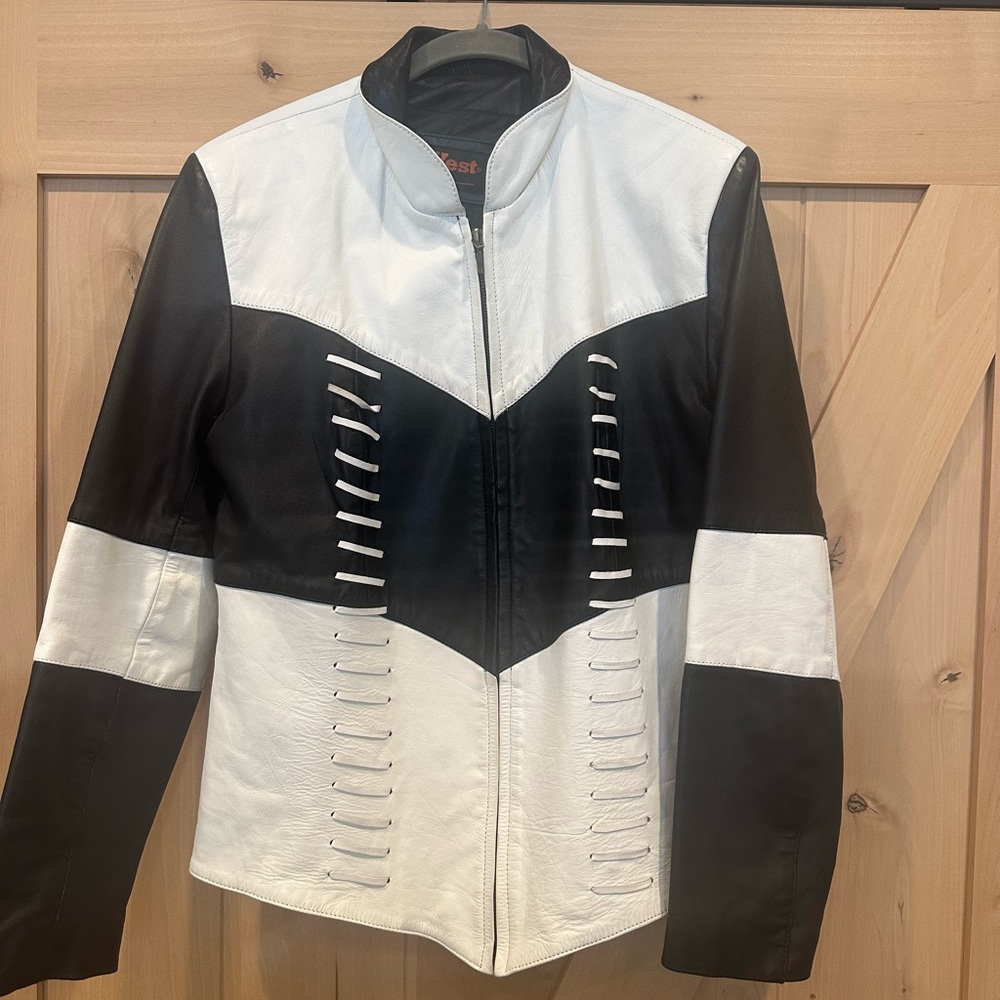 Women's Black and White Leather Jacket